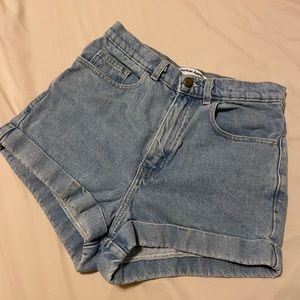 American Apparel Denim High-Waist Cuff Shorts